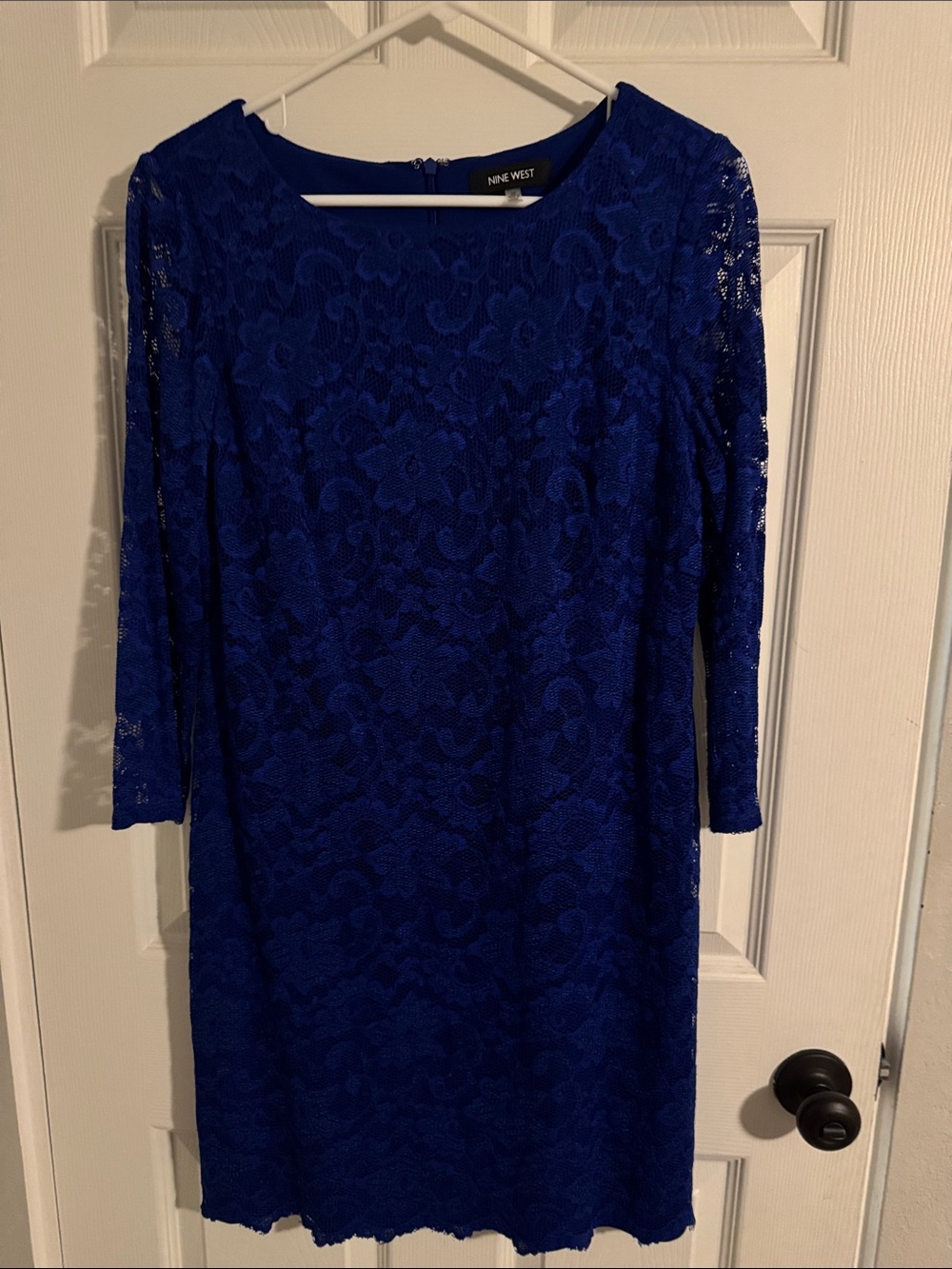 Nine West Cobalt Blue Lace Long-Sleeve Sheath Dress